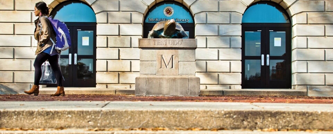 Testudo in front of McKeldin Library