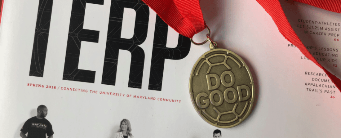 A Do Good Medallion laying over an edition of Terp magazine